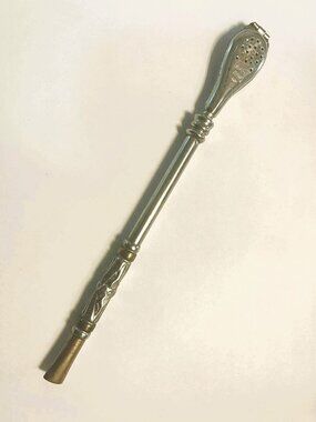 Antique English Tea Strainer Spoon Silver Plated Crown Mark Late 19th–Early 20th